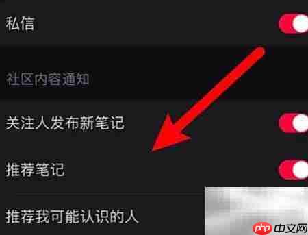 小红书推荐笔记通知设置方法